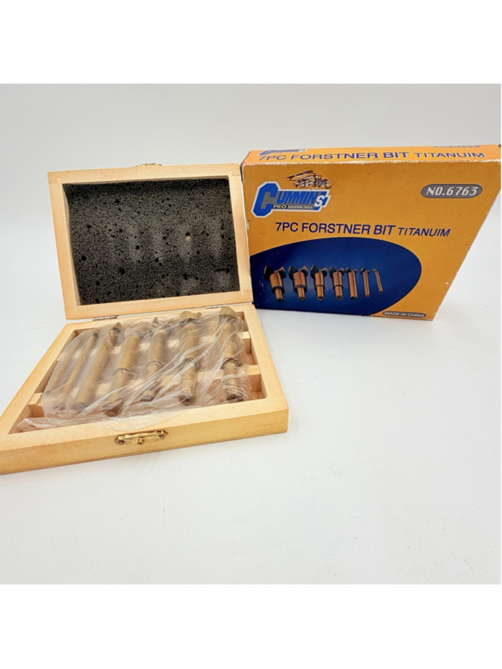 Cummins 6763 7pc Titanium Forstner Bit Set Wood Case 1/4-1in